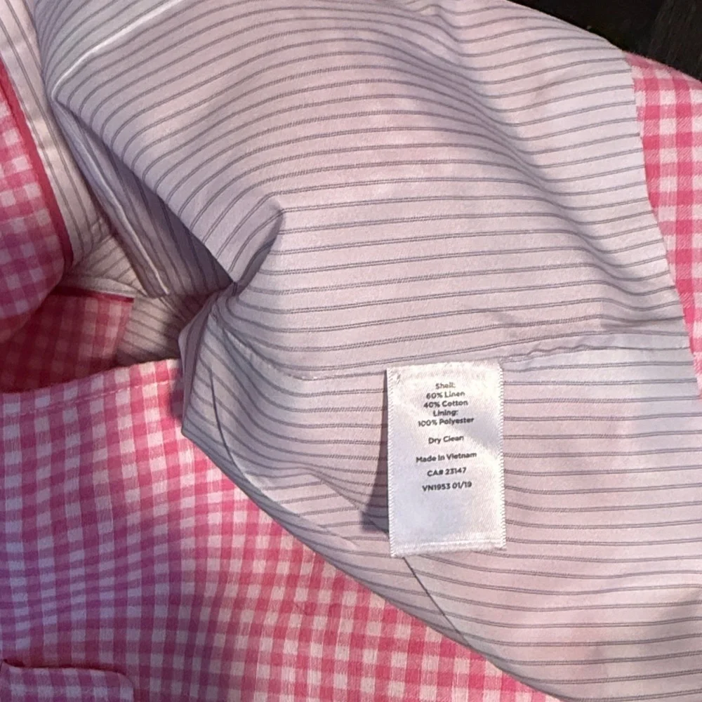 Talbots Pink Gingham Linen Single Button Blazer Size 8 Preppy Classic